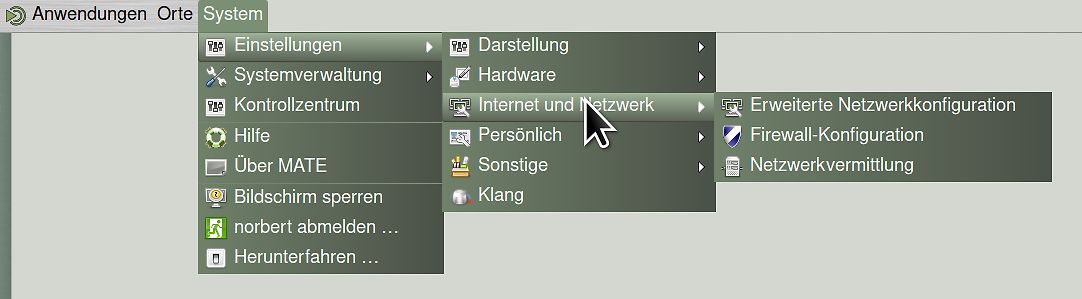 Screenshot eines Linux-Menüs