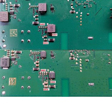 Nahaufnahme einer Leiterplatte mit SMD-Bauteilen
