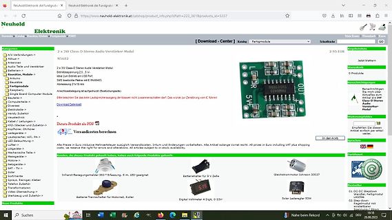 Screenshot eines Online-Shops für Elektronikkomponenten