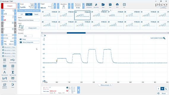 Screenshot der PicoScope Software mit Oszillogramm