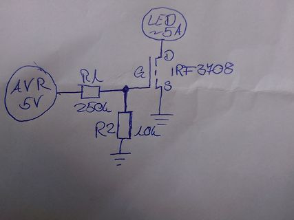 Handgezeichneter Schaltplan mit MOSFET und LED