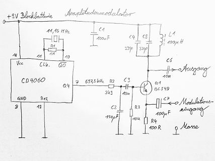 Handgezeichneter Schaltplan eines Amplitudenmodulators