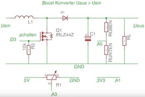 Schaltplan eines Boost-Konverters