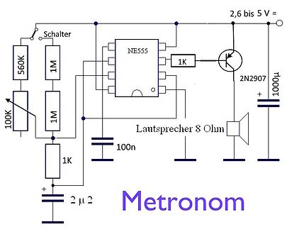 Schaltplan eines Metronoms mit NE555