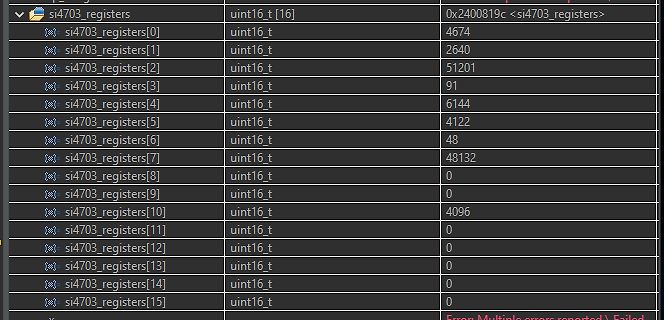 Debugger-Ansicht von Registerwerten eines si4703