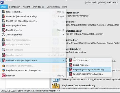 KiCad Datei-Menü mit Importoptionen