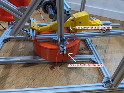 Mechanischer Aufbau mit Aluminiumprofilen und Motoren