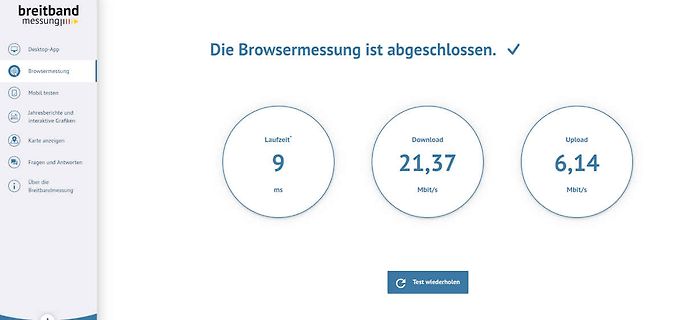 Ergebnis einer Breitbandmessung