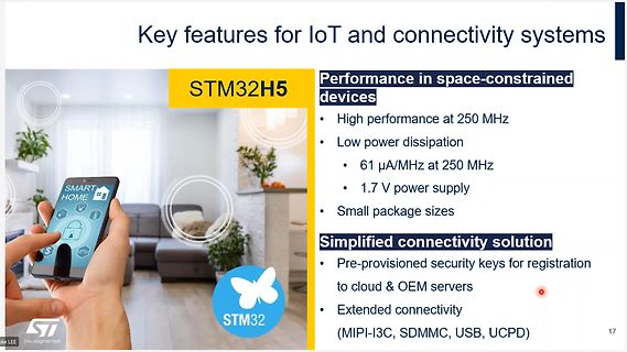 Präsentationsfolie zu STM32H5 Merkmalen für IoT