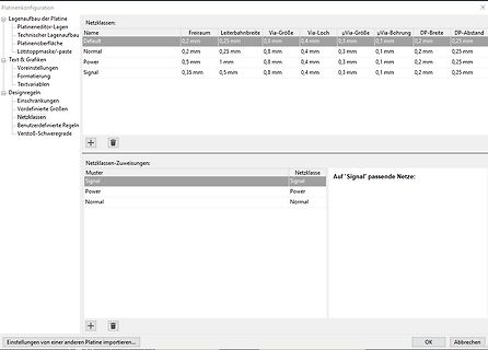 Screenshot einer Software zur Platinenkonfiguration