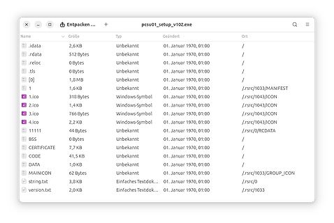 Dateiliste eines Entpackungsprogramms