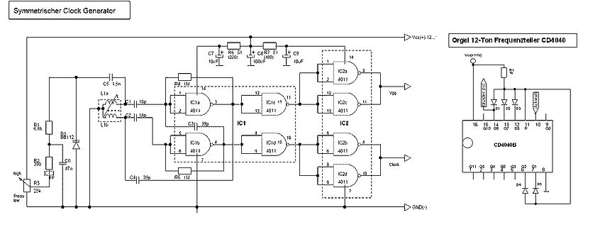 Schaltplan eines symmetrischen Clock Generators
