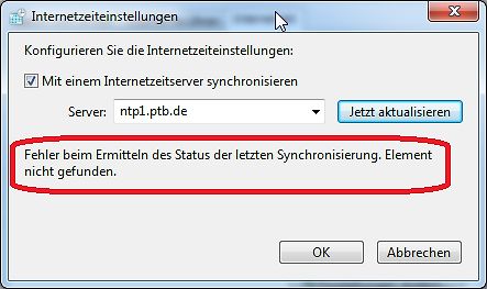 Fehlermeldung Internetzeiteinstellungen Windows