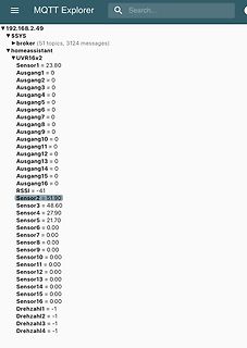 Screenshot der MQTT Explorer Software mit Sensordaten