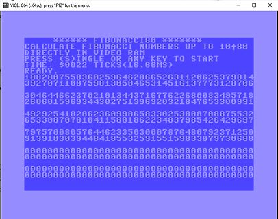 VICE C64 Emulator Fibonacci-Berechnung