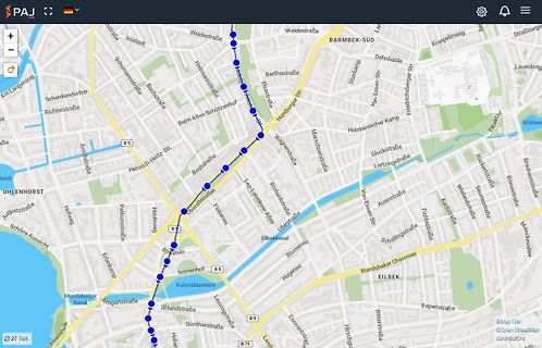 Online-Karte von Hamburg mit markierter Route