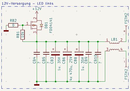 Schaltplan einer 12V-Versorgung mit LED-Ansteuerung