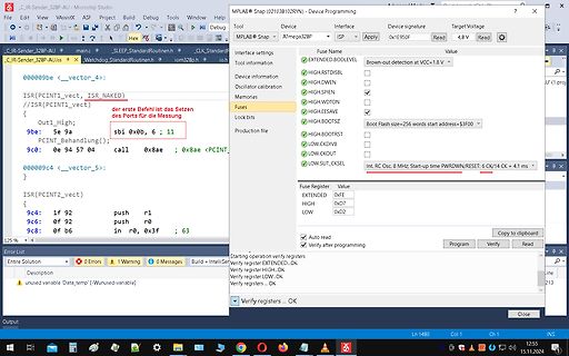Screenshot einer Mikrocontroller-Programmier-Software