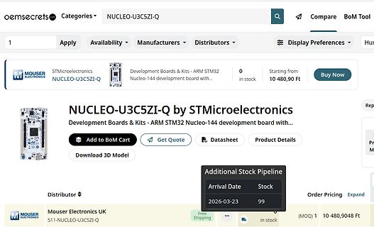 Webseite eines Elektronik-Distributors mit Produktinformationen
