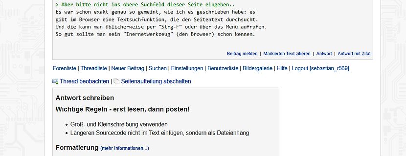 Screenshot eines deutschsprachigen Internetforums
