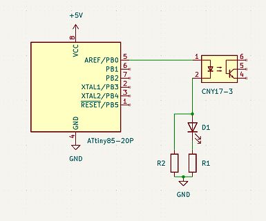 Schaltplan mit ATtiny85 und CNY17-3 Sensor