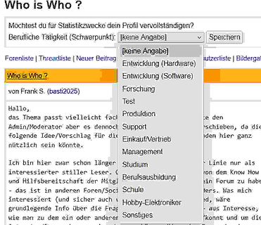 Screenshot eines Forenprofil-Menüs