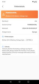 Smartphone-Screenshot einer Fehlermeldung eines Wechselrichters