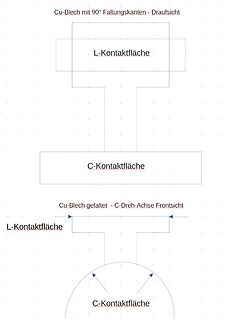 Technische Zeichnung einer gefalteten Kupferblech-Konstruktion