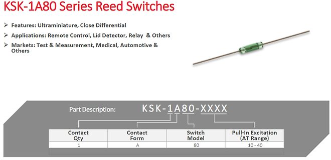 Datenblatt-Ausschnitt KSK-1A80 Reed Switches