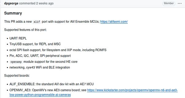 Pull Request Zusammenfassung für Alif Ensemble MCUs