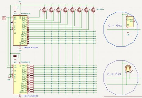 Schaltplan mit MOSFETs und I2C-Erweiterern