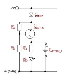 Schaltplan mit Transistor, LED und Batterie
