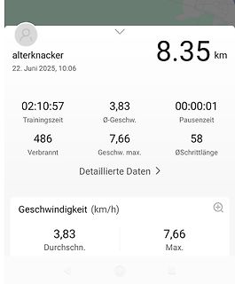 Fitness-App Trainingsdaten Übersicht