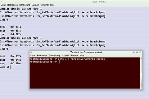 SSH Terminal mit Linux-Befehlen und Fehlermeldungen