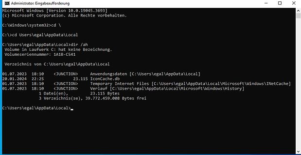 Windows Eingabeaufforderung mit Verzeichnisinhalt