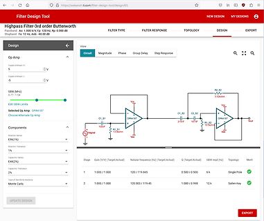 Screenshot eines Online-Filterdesign-Tools