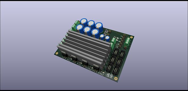 3D-CAD-Modell einer Leiterplatte mit Kühlkörper und Elektrolytkondensatoren