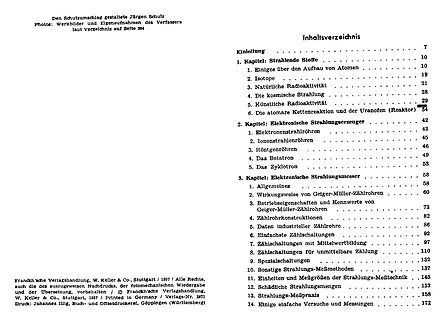 Inhaltsverzeichnis eines Buches über Strahlung