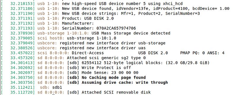 Linux dmesg Log USB-Speichergerät Erkennung