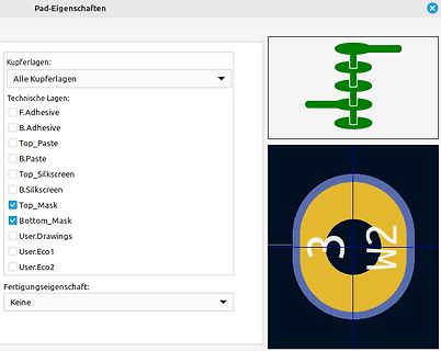 Software-Eigenschaften eines Pads in einem PCB-Layout-Programm