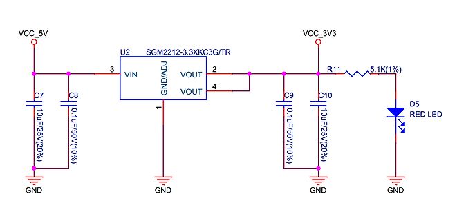Schaltplan eines Spannungsreglers mit LED-Anzeige