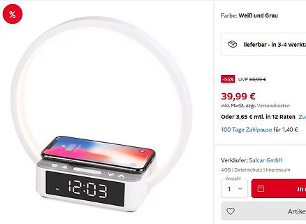 Online-Shop Produktseite eines Weckers
