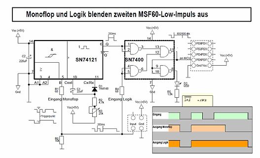 Schaltplan Monoflop und Logik zur Impulssteuerung