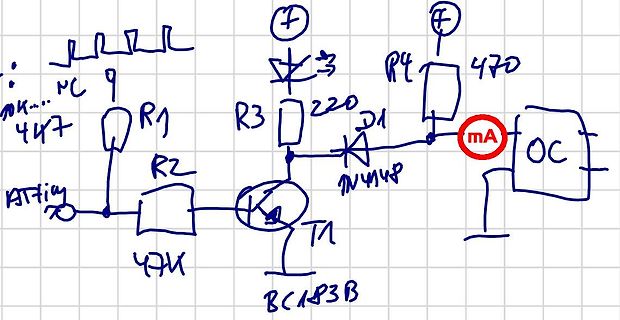 Handgezeichneter Schaltplan mit Transistor und Dioden