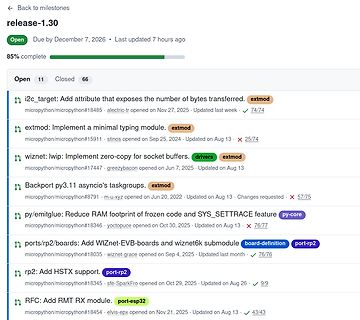 GitHub Issue Liste für MicroPython Release 1.30