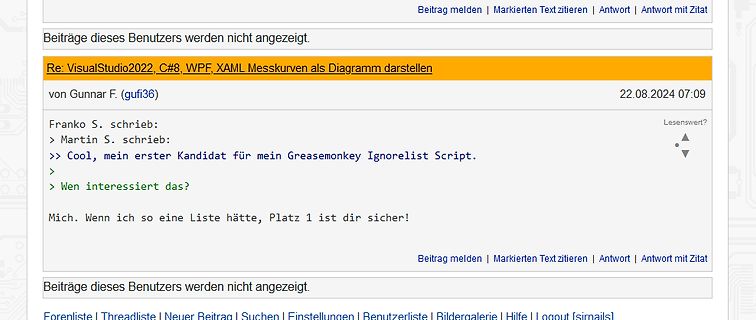 Screenshot eines Forenbeitrags