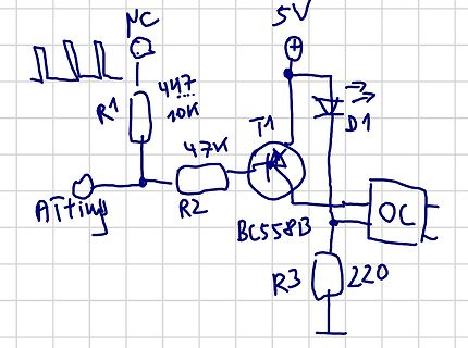 Handgezeichneter Schaltplan mit Transistor und LED