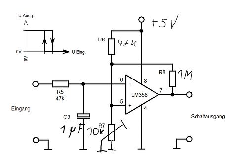 Schaltplan eines Komparators mit LM358