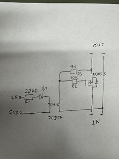Handgezeichneter Schaltplan mit Optokoppler und MOSFET