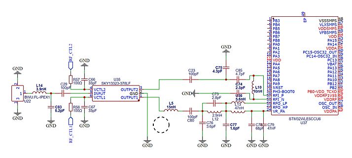 Schaltplan eines HF-Teils mit STM32WLE5CCU6